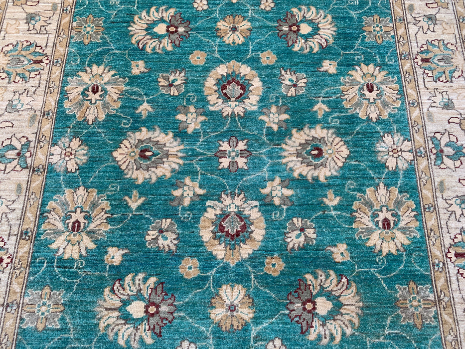 6'5 x 4'10 Hand-Knotted Peshawari Chobi Wool Rug - Turquoise Blue Traditional Floral Area Rug - KBHM-598