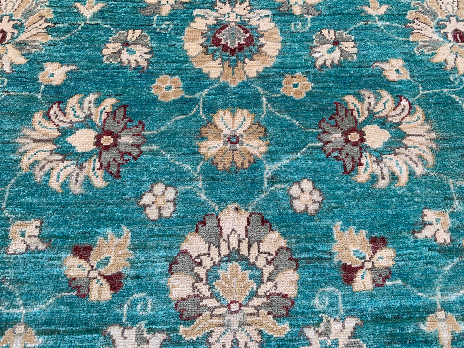 6'5 x 4'10 Hand-Knotted Peshawari Chobi Wool Rug - Turquoise Blue Traditional Floral Area Rug - KBHM-598
