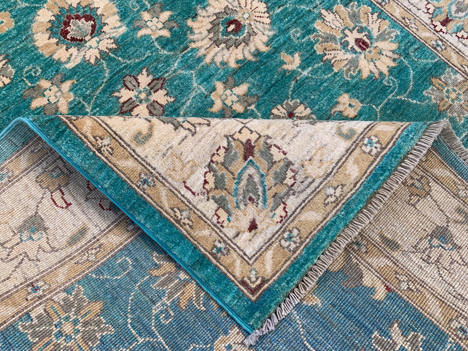 6'5 x 4'10 Hand-Knotted Peshawari Chobi Wool Rug - Turquoise Blue Traditional Floral Area Rug - KBHM-598