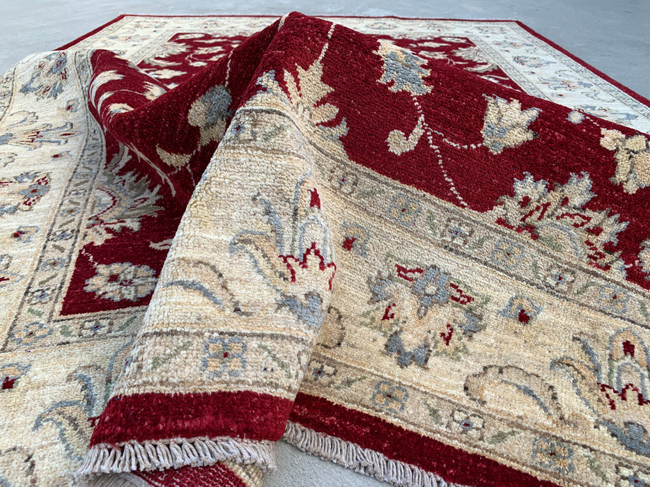 6'9 x 4'11 Hand-Knotted Peshawari Chobi Wool Rug - Red Traditional Floral Area Rug - KBHM-599