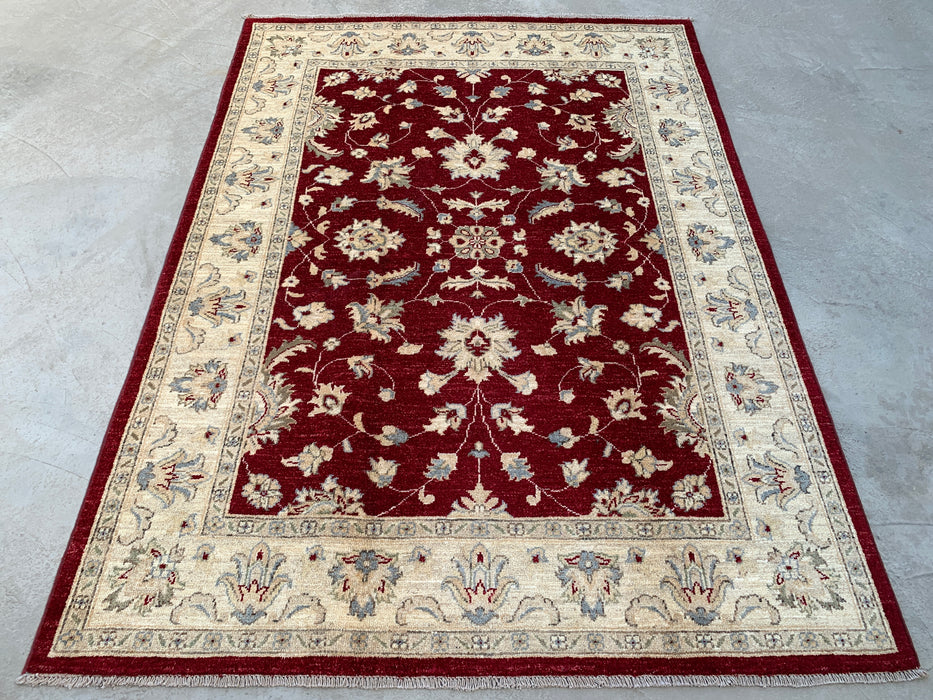 6'9 x 4'11 Hand-Knotted Peshawari Chobi Wool Rug - Red Traditional Floral Area Rug - KBHM-599