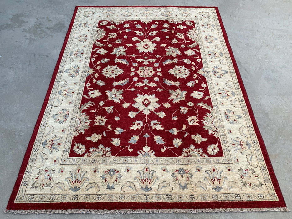 6'9 x 4'11 Hand-Knotted Peshawari Chobi Wool Rug - Red Traditional Floral Area Rug - KBHM-599