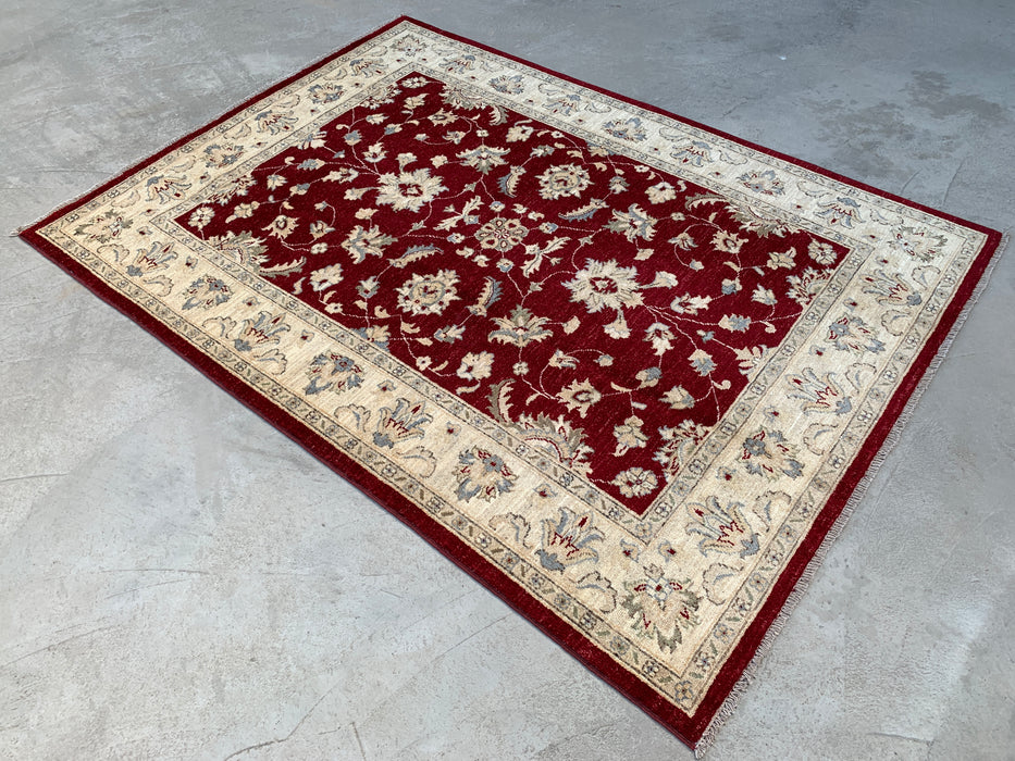 6'9 x 4'11 Hand-Knotted Peshawari Chobi Wool Rug - Red Traditional Floral Area Rug - KBHM-599