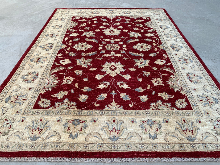 6'9 x 4'11 Hand-Knotted Peshawari Chobi Wool Rug - Red Traditional Floral Area Rug - KBHM-599