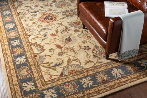 Caesar Handmade Wool Rug — Beige / Denim | CAE-1125