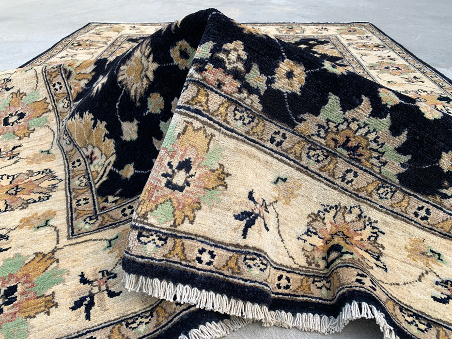 6'2 x 4'9 Hand-Knotted Peshawari Chobi Wool Rug - Black Traditional Floral Area Rug - KBHM-600