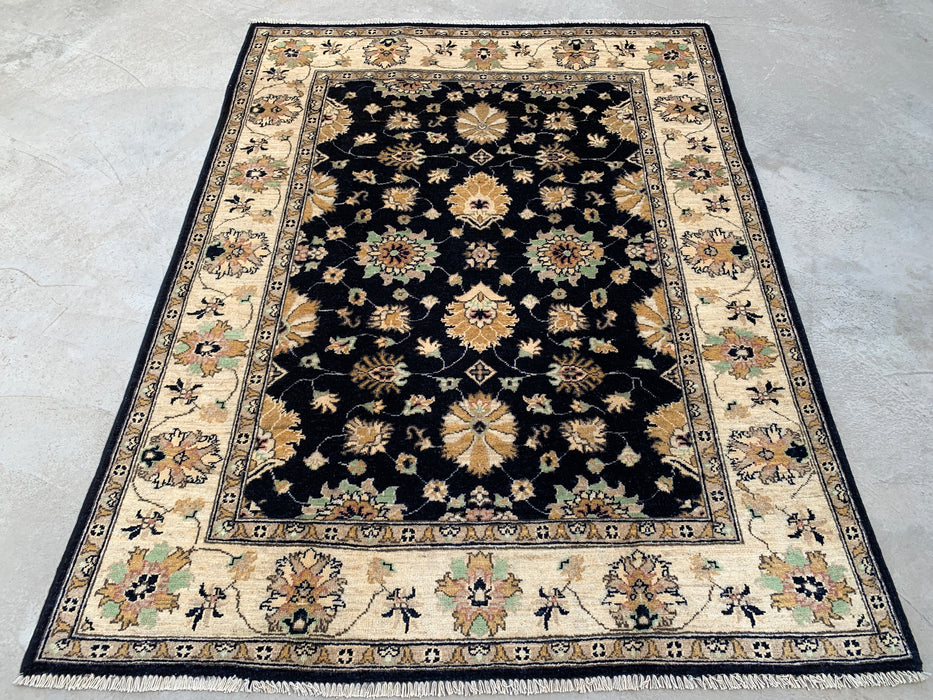 6'2 x 4'9 Hand-Knotted Peshawari Chobi Wool Rug - Black Traditional Floral Area Rug - KBHM-600