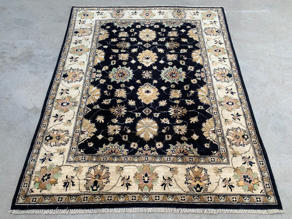 6'2 x 4'9 Hand-Knotted Peshawari Chobi Wool Rug - Black Traditional Floral Area Rug - KBHM-600