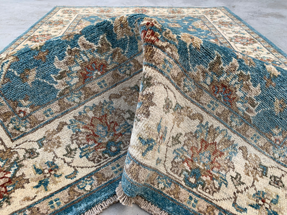 178 x 122 cm handgeknoopt Peshawari Chobi wollen tapijt - Blauw traditioneel bloemrijk vloerkleed - KBHM-601