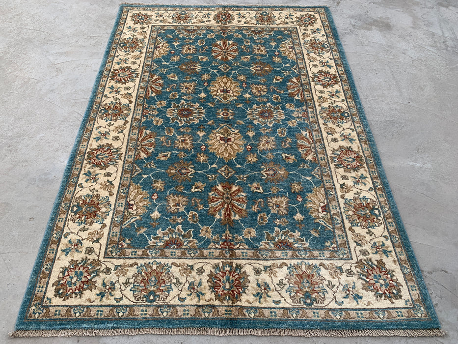 178 x 122 cm handgeknoopt Peshawari Chobi wollen tapijt - Blauw traditioneel bloemrijk vloerkleed - KBHM-601