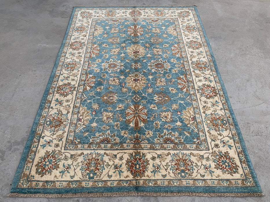 178 x 122 cm handgeknoopt Peshawari Chobi wollen tapijt - Blauw traditioneel bloemrijk vloerkleed - KBHM-601