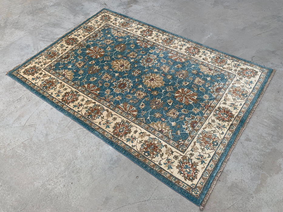 178 x 122 cm handgeknoopt Peshawari Chobi wollen tapijt - Blauw traditioneel bloemrijk vloerkleed - KBHM-601