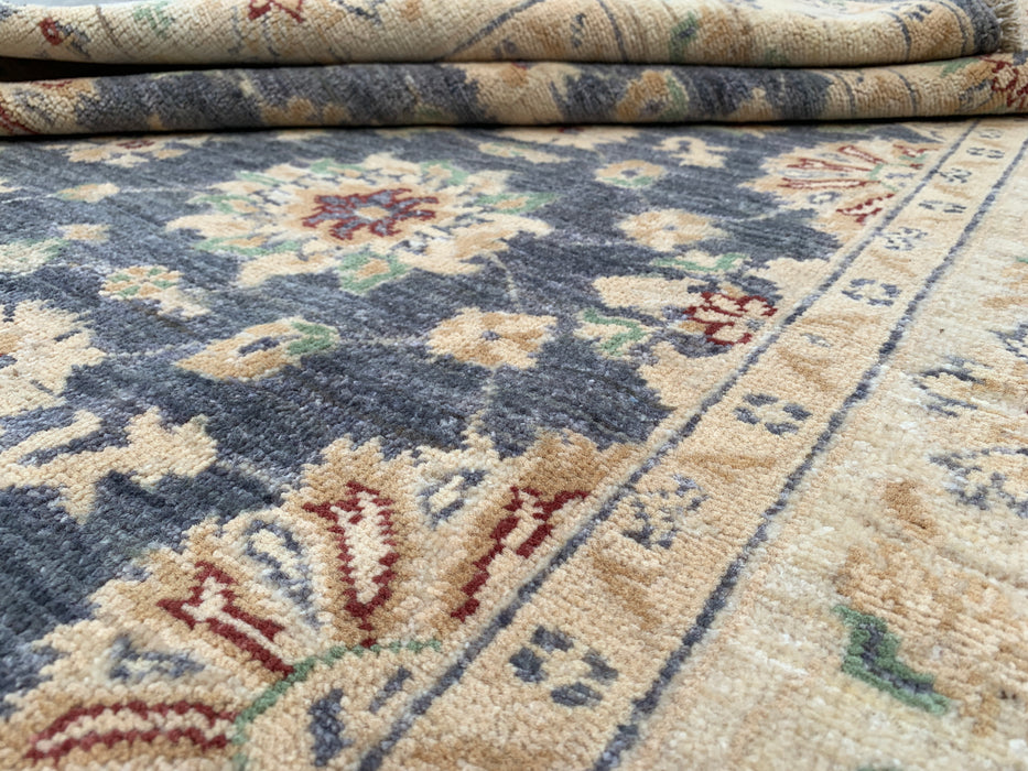 6'8 x 5'0 handgeknoopt Peshawari Chobi wollen tapijt - Grijs traditioneel bloemenkleed - KBHM-602