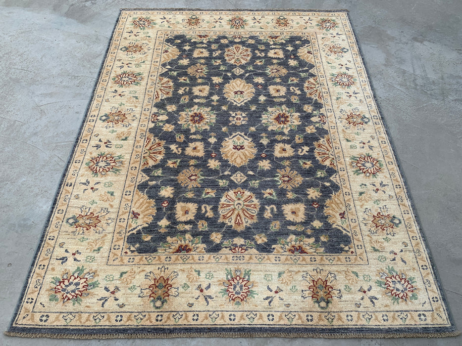 6'8 x 5'0 handgeknoopt Peshawari Chobi wollen tapijt - Grijs traditioneel bloemenkleed - KBHM-602