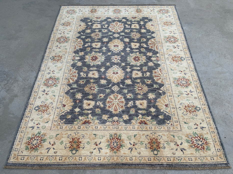 6'8 x 5'0 handgeknoopt Peshawari Chobi wollen tapijt - Grijs traditioneel bloemenkleed - KBHM-602