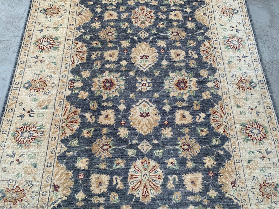 6'8 x 5'0 handgeknoopt Peshawari Chobi wollen tapijt - Grijs traditioneel bloemenkleed - KBHM-602