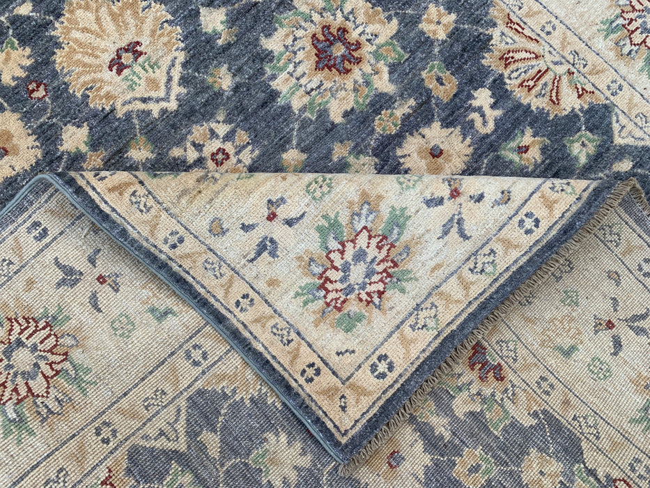 6'8 x 5'0 handgeknoopt Peshawari Chobi wollen tapijt - Grijs traditioneel bloemenkleed - KBHM-602