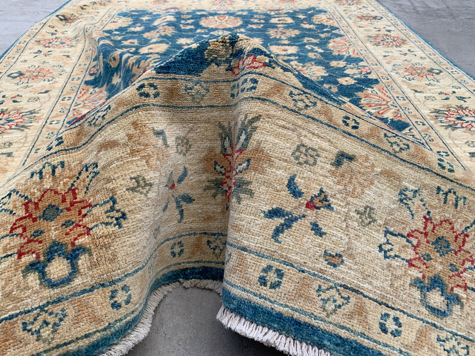 6'6 x 5'0 Hand-Knotted Peshawari Chobi Wool Rug - Blue Traditional Floral Area Rug - KBHM-603