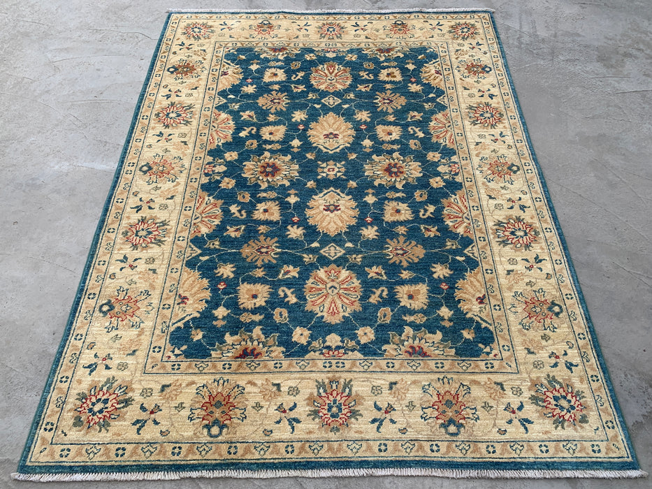 6'6 x 5'0 Hand-Knotted Peshawari Chobi Wool Rug - Blue Traditional Floral Area Rug - KBHM-603