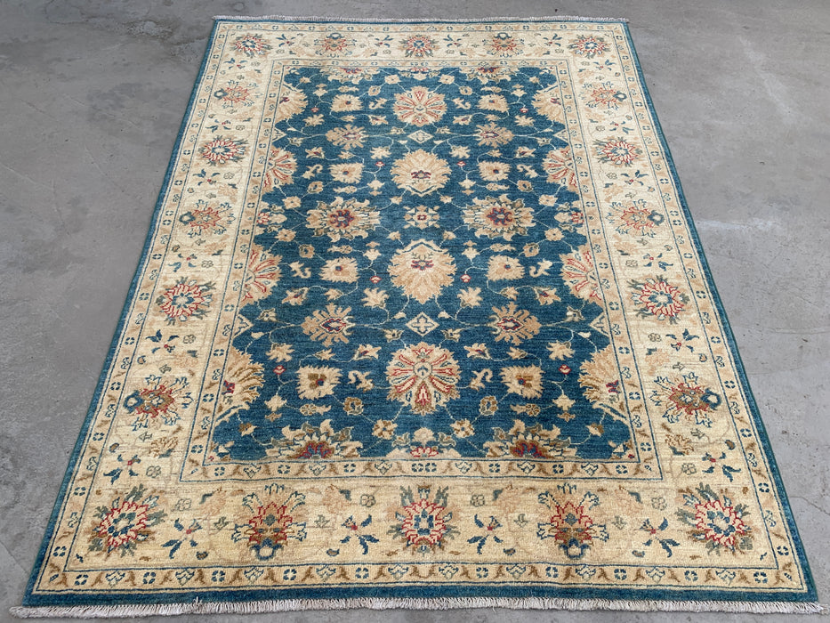 6'6 x 5'0 Hand-Knotted Peshawari Chobi Wool Rug - Blue Traditional Floral Area Rug - KBHM-603