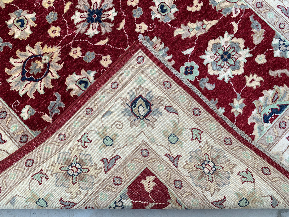 6'8 x 5'0 Handgeknoopt Peshawari Chobi wollen tapijt - Rood traditioneel bloemenkleed - KBHM-604