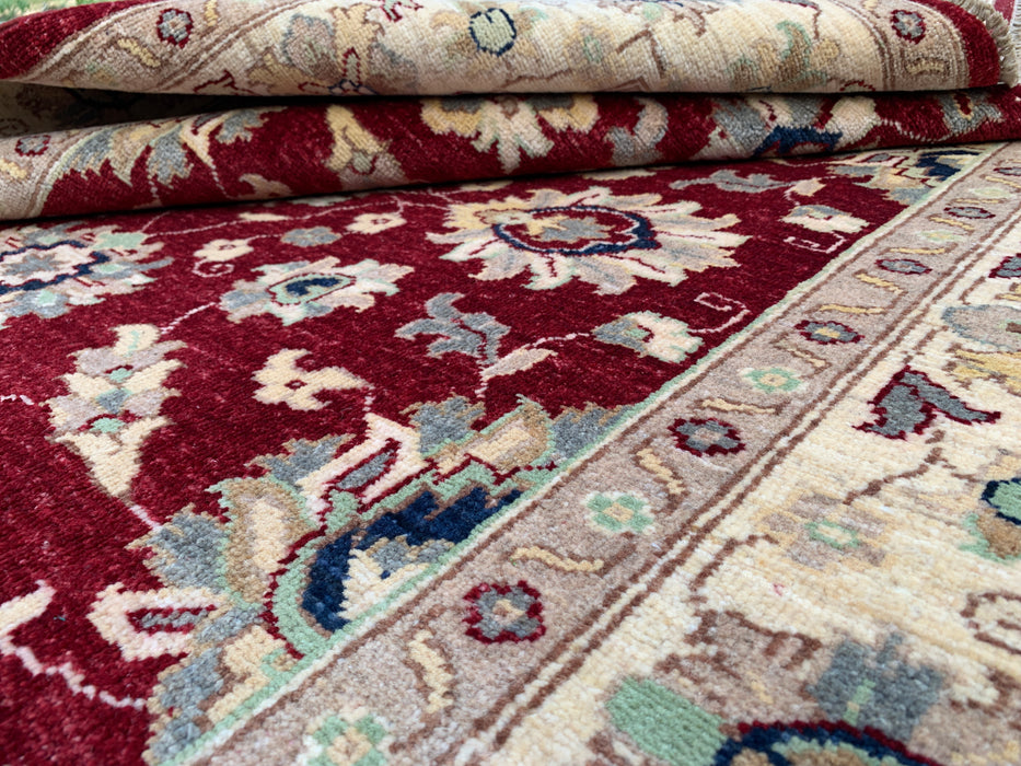 6'8 x 5'0 Handgeknoopt Peshawari Chobi wollen tapijt - Rood traditioneel bloemenkleed - KBHM-604