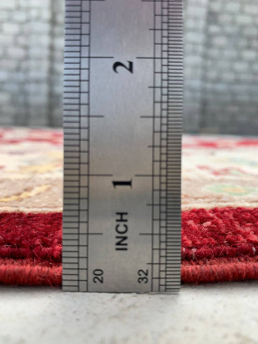 6'8 x 5'0 Handgeknoopt Peshawari Chobi wollen tapijt - Rood traditioneel bloemenkleed - KBHM-604