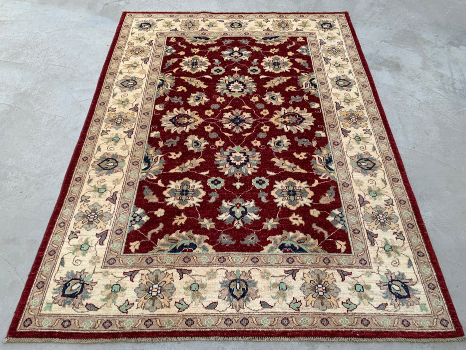 6'8 x 5'0 Handgeknoopt Peshawari Chobi wollen tapijt - Rood traditioneel bloemenkleed - KBHM-604