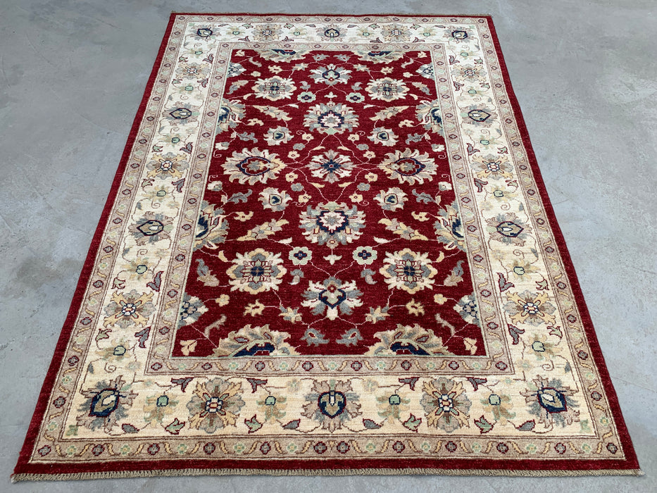 6'8 x 5'0 Handgeknoopt Peshawari Chobi wollen tapijt - Rood traditioneel bloemenkleed - KBHM-604