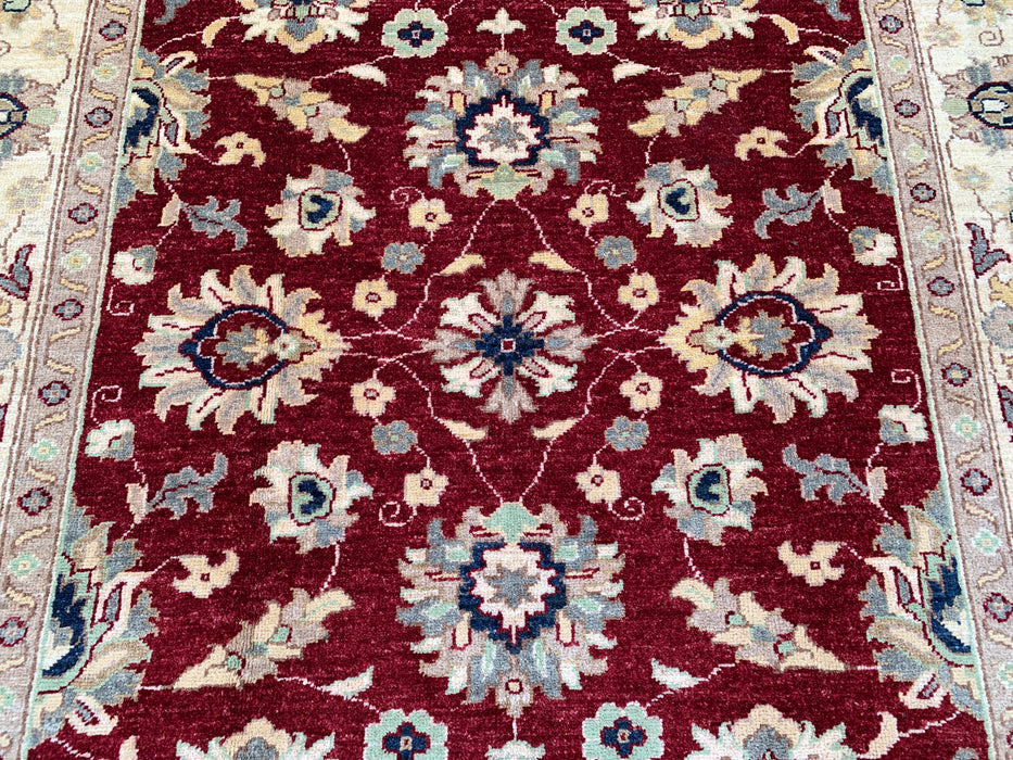 6'8 x 5'0 Handgeknoopt Peshawari Chobi wollen tapijt - Rood traditioneel bloemenkleed - KBHM-604