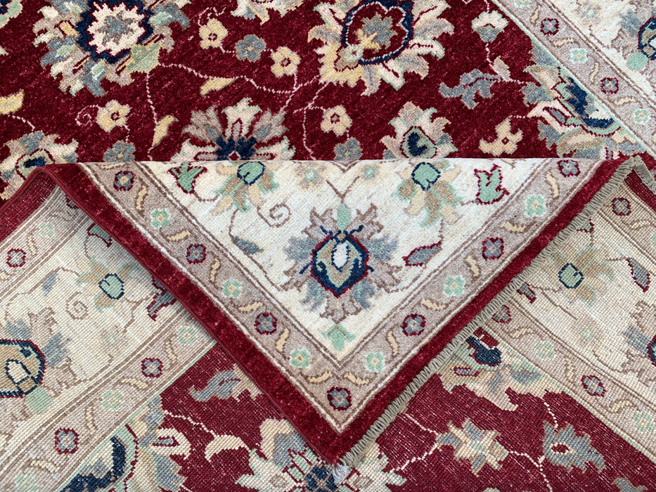 6'8 x 5'0 Handgeknoopt Peshawari Chobi wollen tapijt - Rood traditioneel bloemenkleed - KBHM-604