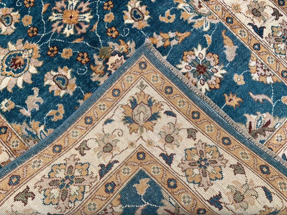 193 x 124 cm handgeknoopt Peshawari Chobi wollen tapijt - Traditioneel bloemrijk vloerkleed in blauwgroen - KBHM-605