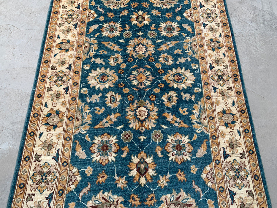 193 x 124 cm handgeknoopt Peshawari Chobi wollen tapijt - Traditioneel bloemrijk vloerkleed in blauwgroen - KBHM-605