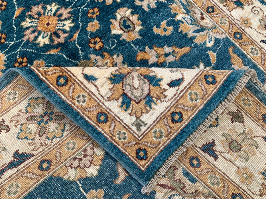 193 x 124 cm handgeknoopt Peshawari Chobi wollen tapijt - Traditioneel bloemrijk vloerkleed in blauwgroen - KBHM-605