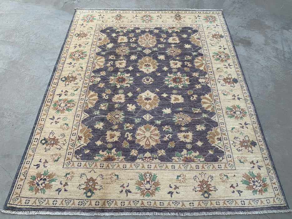 195 x 157 cm handgeknoopt Peshawari Chobi wollen tapijt - Grijs traditioneel bloemenkleed - KBHM-606