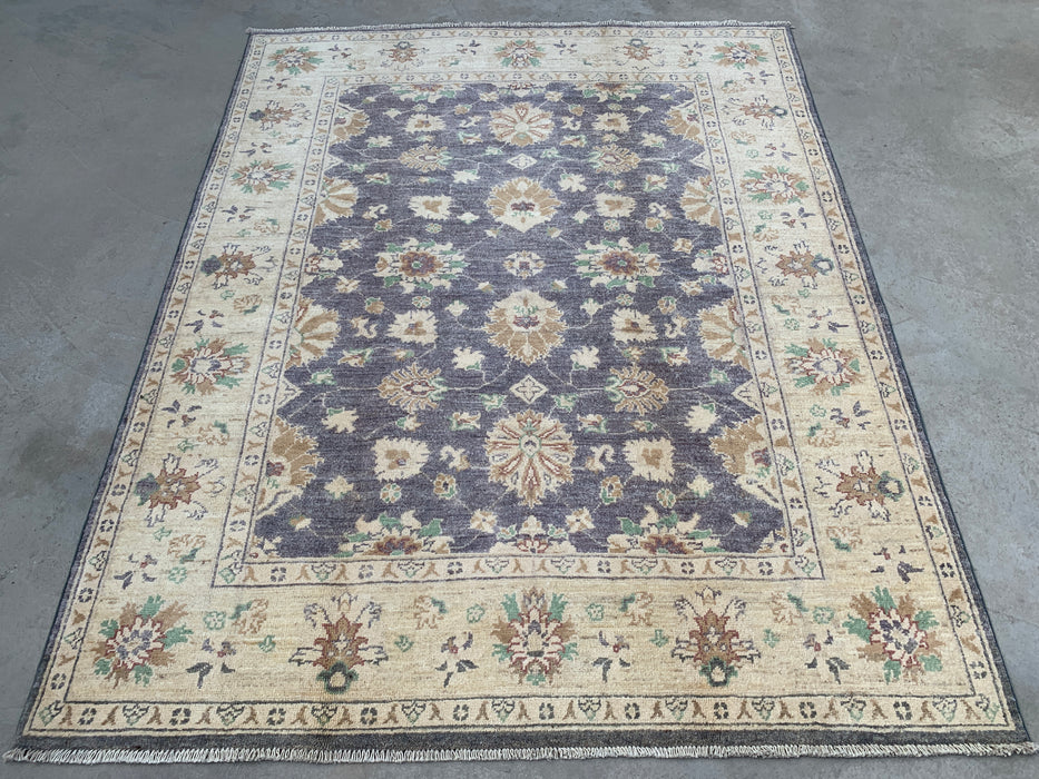 195 x 157 cm handgeknoopt Peshawari Chobi wollen tapijt - Grijs traditioneel bloemenkleed - KBHM-606
