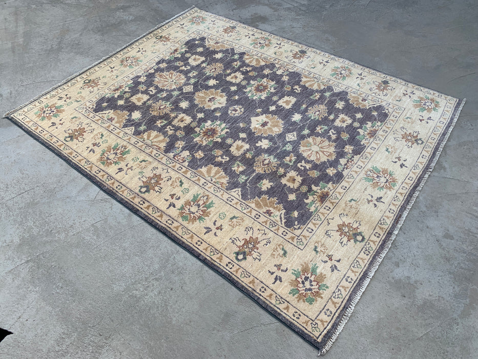 195 x 157 cm handgeknoopt Peshawari Chobi wollen tapijt - Grijs traditioneel bloemenkleed - KBHM-606