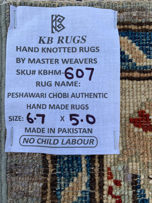 6'7 x 5'0 Handgeknoopt Peshawari Chobi wollen vloerkleed - Paarsgrijs traditioneel bloemen vloerkleed - KBHM-607