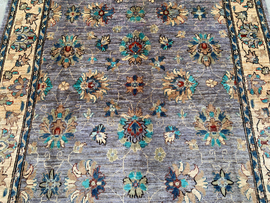 6'7 x 5'0 Handgeknoopt Peshawari Chobi wollen vloerkleed - Paarsgrijs traditioneel bloemen vloerkleed - KBHM-607