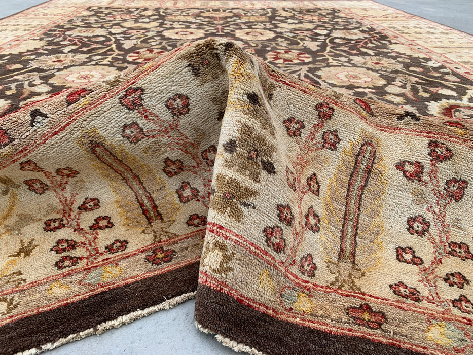 11'9 x 8'9 handgeknoopt Peshawari Chobi wollen tapijt - Bruin traditioneel bloemenkleed - KBHM-608