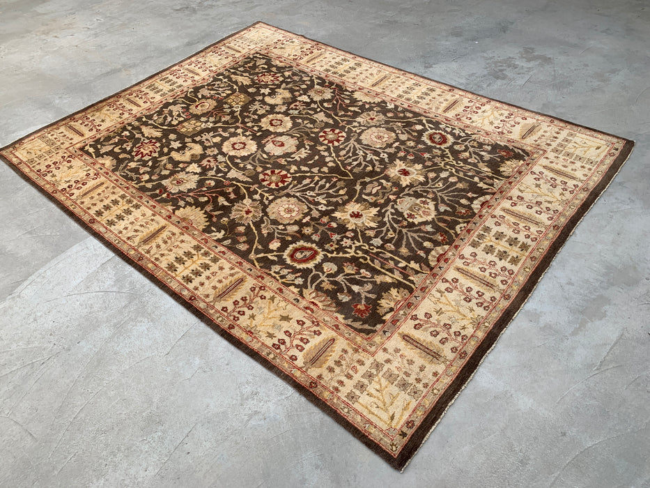 11'9 x 8'9 handgeknoopt Peshawari Chobi wollen tapijt - Bruin traditioneel bloemenkleed - KBHM-608