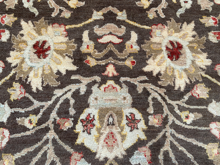 11'9 x 8'9 handgeknoopt Peshawari Chobi wollen tapijt - Bruin traditioneel bloemenkleed - KBHM-608