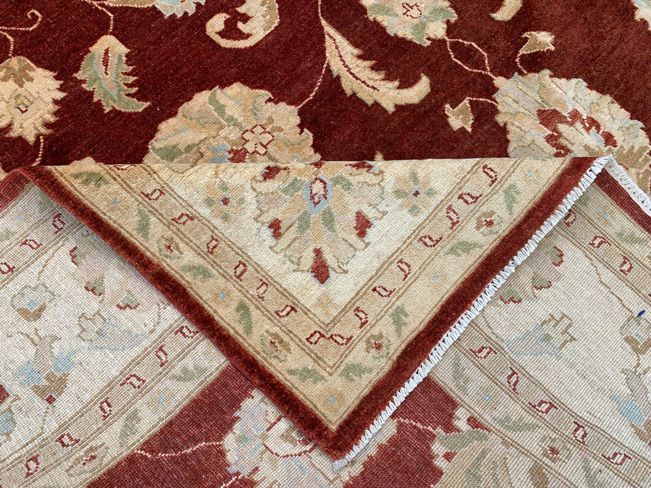 11'8 x 9'1 Handgeknoopt Peshawari Chobi Wollen Vloerkleed - Rood Traditioneel Bloemrijk Karpet - KBHM-609
