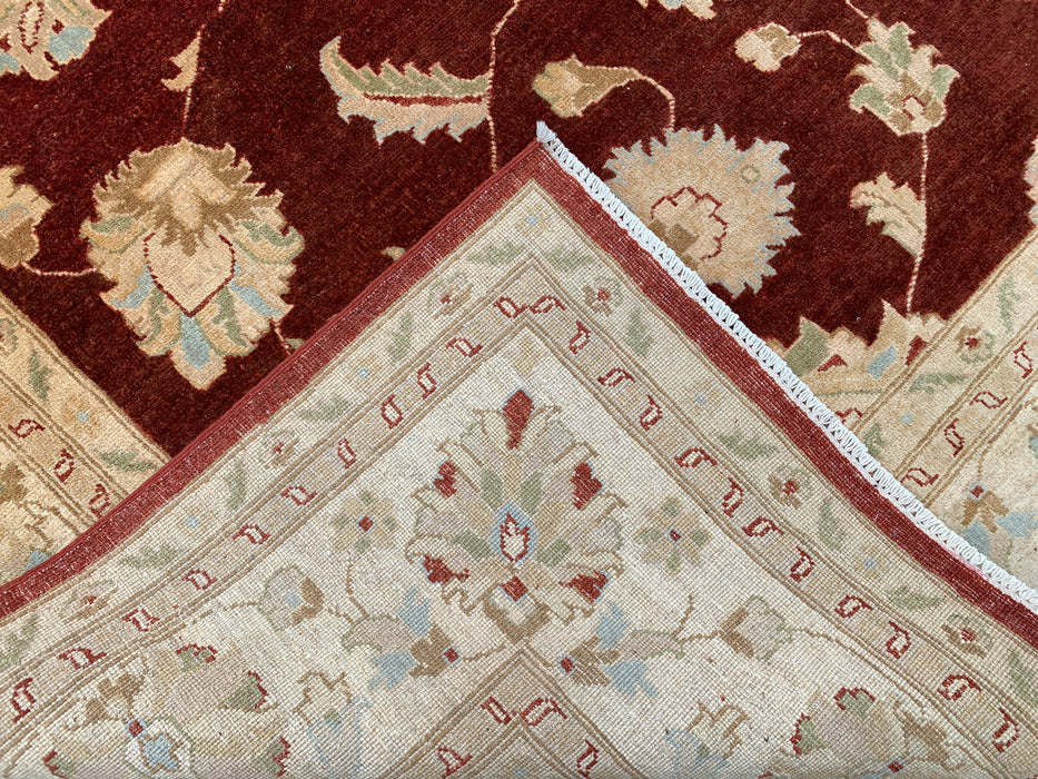 11'8 x 9'1 Handgeknoopt Peshawari Chobi Wollen Vloerkleed - Rood Traditioneel Bloemrijk Karpet - KBHM-609