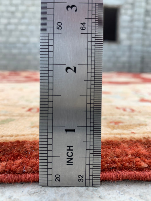 11'8 x 9'1 Handgeknoopt Peshawari Chobi Wollen Vloerkleed - Rood Traditioneel Bloemrijk Karpet - KBHM-609