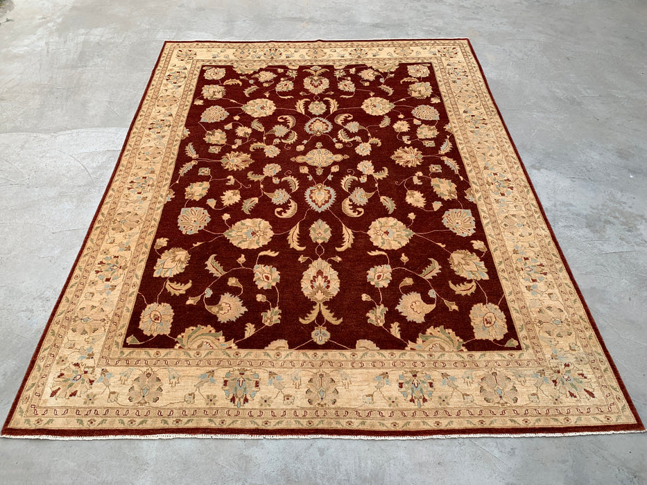 11'8 x 9'1 Handgeknoopt Peshawari Chobi Wollen Vloerkleed - Rood Traditioneel Bloemrijk Karpet - KBHM-609
