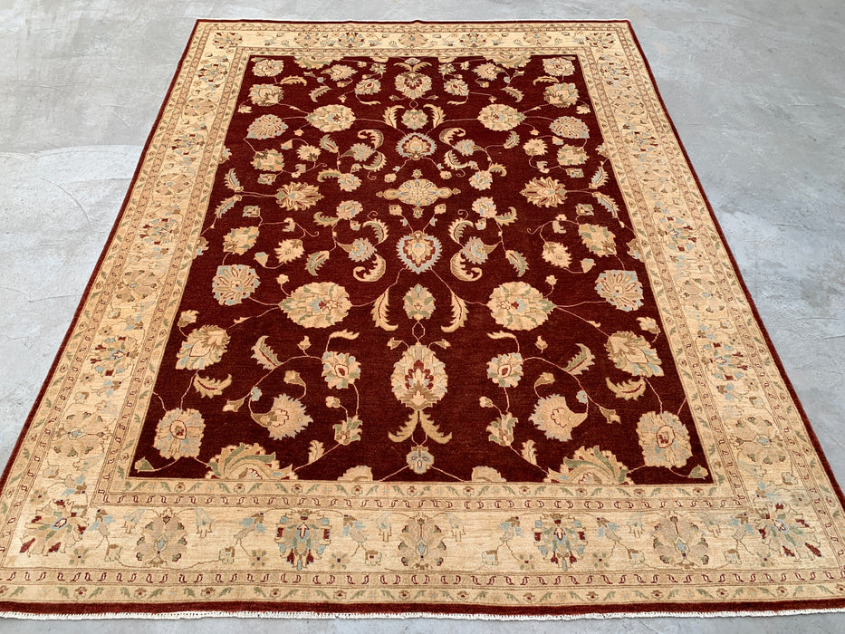 11'8 x 9'1 Handgeknoopt Peshawari Chobi Wollen Vloerkleed - Rood Traditioneel Bloemrijk Karpet - KBHM-609