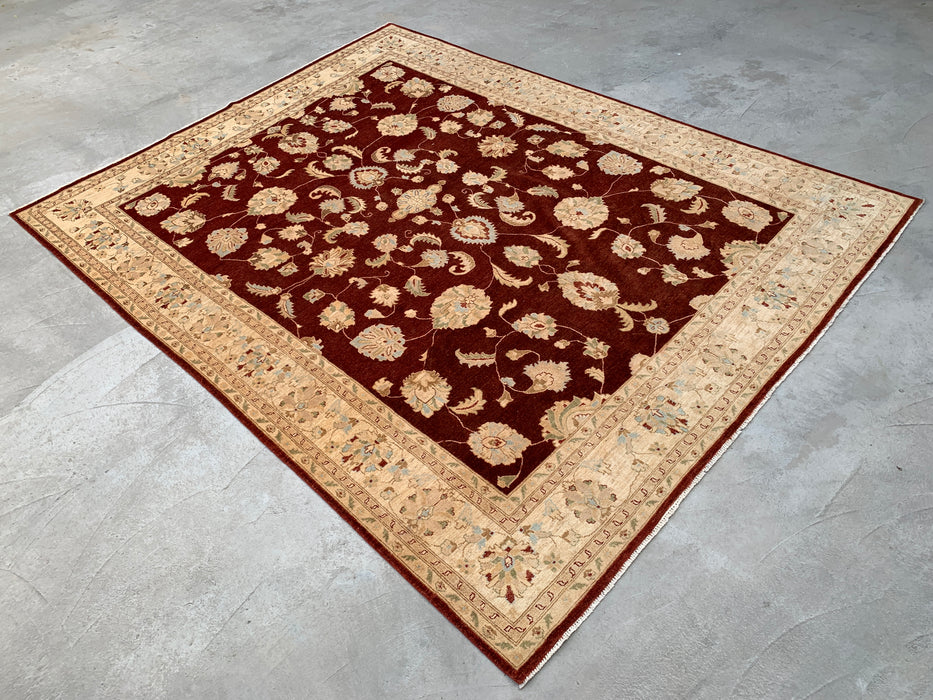 11'8 x 9'1 Handgeknoopt Peshawari Chobi Wollen Vloerkleed - Rood Traditioneel Bloemrijk Karpet - KBHM-609