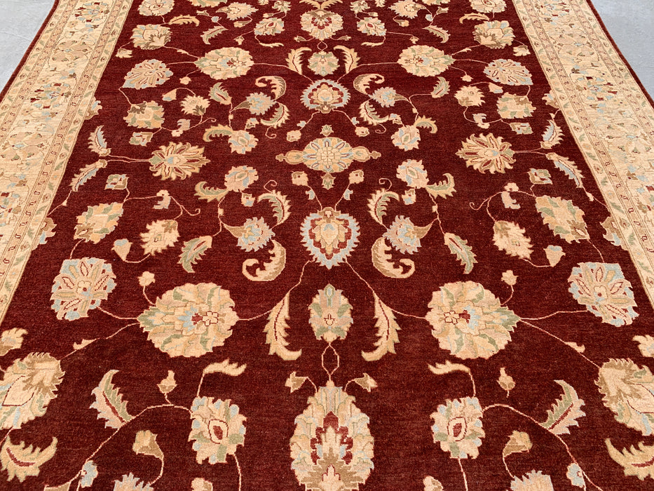 11'8 x 9'1 Handgeknoopt Peshawari Chobi Wollen Vloerkleed - Rood Traditioneel Bloemrijk Karpet - KBHM-609