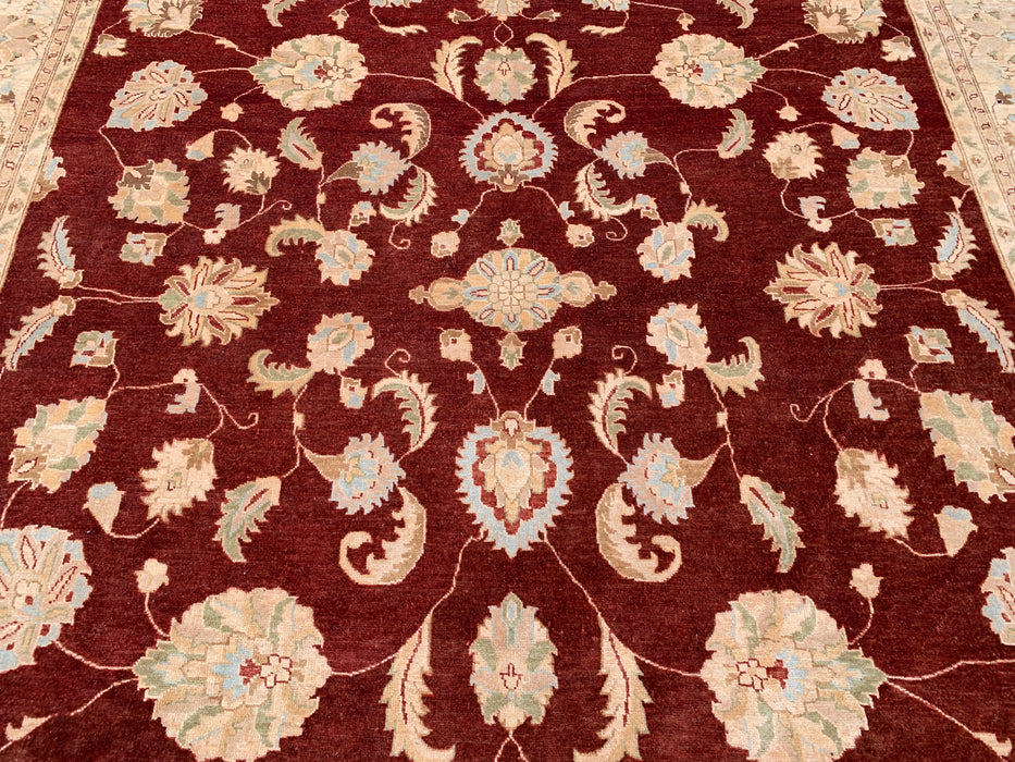 11'8 x 9'1 Handgeknoopt Peshawari Chobi Wollen Vloerkleed - Rood Traditioneel Bloemrijk Karpet - KBHM-609